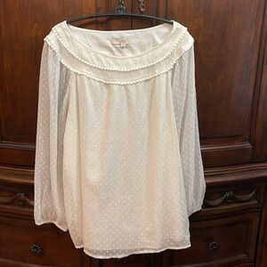 LOFT Size L Ivory Blouse w/Small Pom Pom’s around Collar. Worn 1x
